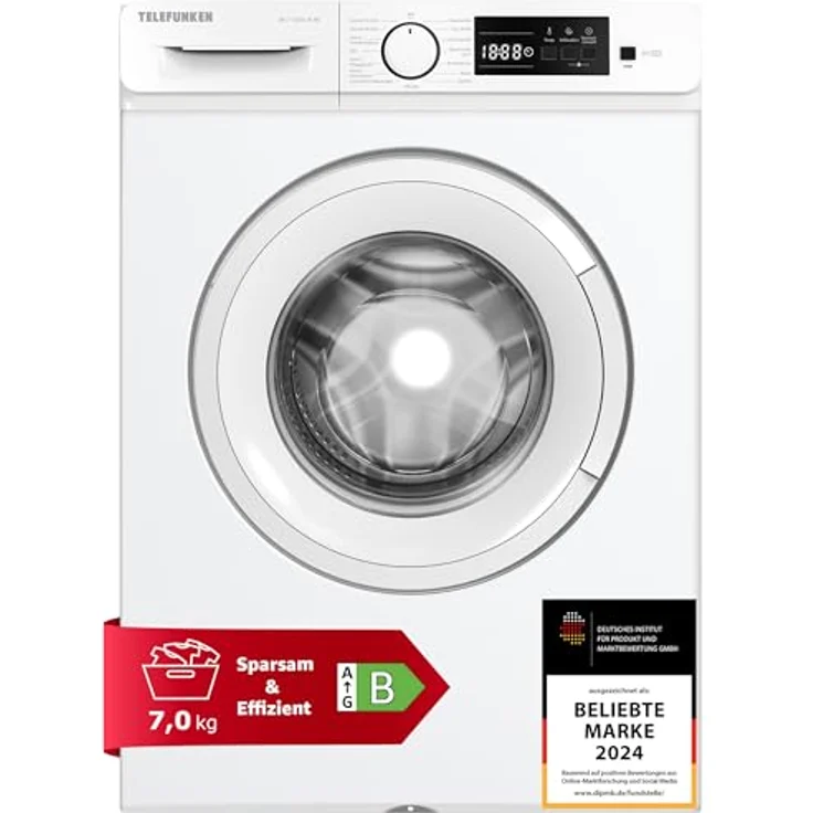 Telefunken W-7-1200-B-W, 7kg Frontlader Waschmaschine mit 1200 U/Min, Inverter Motor, AquaStop und Schontrommel, weiß – Bild 1