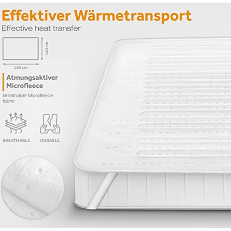 sinnlein Doppel-Wärmeunterbett 160x140cm mit Abschaltautomatik und 2 Temperaturzonen | Heizdecke mit 3 Temperaturstufen | Wärmebettunterlage fürs Bett | Wärmedecke aus weichem Vlies – Bild 4