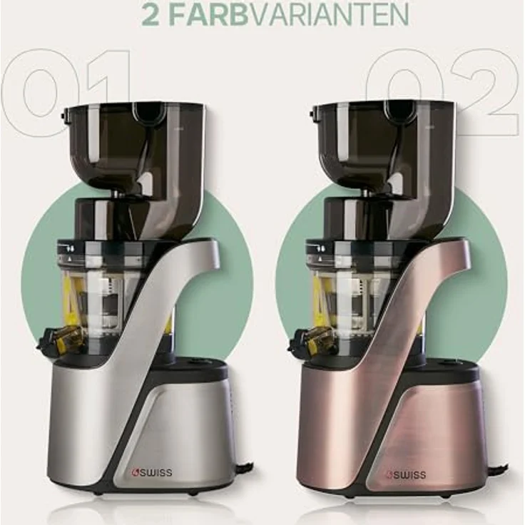 4Swiss Slow Juicer BM105, Entsafter in Silber mit 40 U/Min, Ultem-Schnecke, XXL-Einfüllschacht, leise, BPA-frei – Bild 7