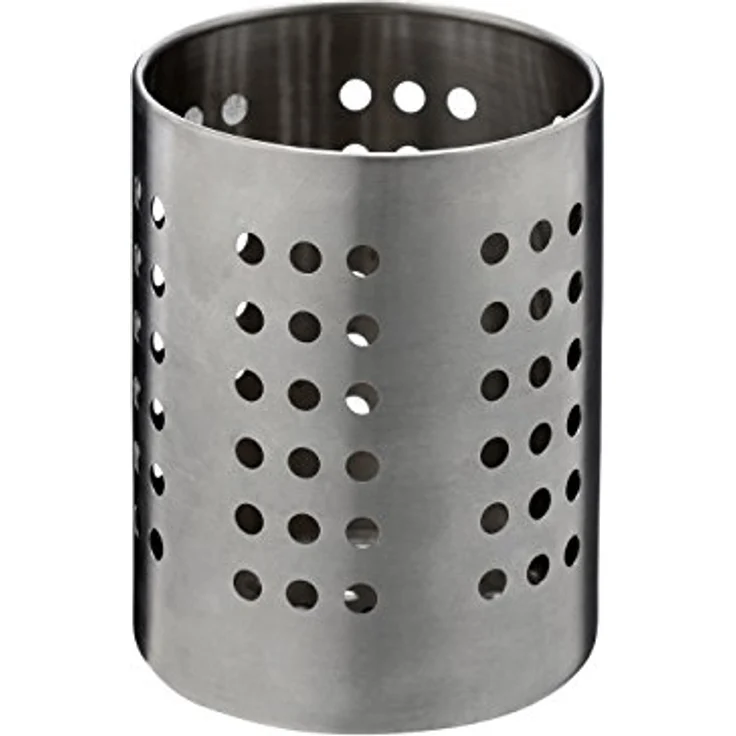 Premier Housewares Cutlery Caddy Runder Besteckhalter aus gebürstetem Edelstahl mit kleinen Löchern, 10 cm Durchmesser, Silber, 10 x 10 x 13 cm – Bild 3