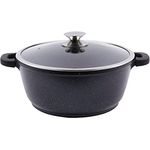 Kamberg – 0008033 – Kochtopf 28 cm – Aluminiumguss – Beschichtung in Steinoptik – Mit Glasdeckel – Für alle Herdarten, auch Induktion – PFOA‑frei, 28 x 28 x 12,5 cm