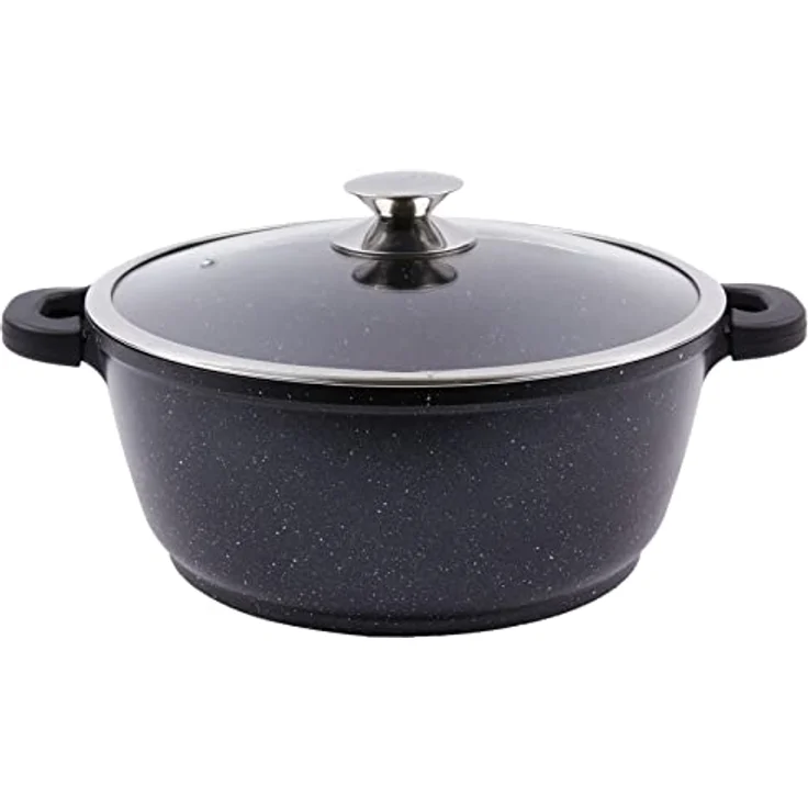 Kamberg – 0008033 – Kochtopf 28 cm – Aluminiumguss – Beschichtung in Steinoptik – Mit Glasdeckel – Für alle Herdarten, auch Induktion – PFOA‑frei, 28 x 28 x 12,5 cm – Bild 1