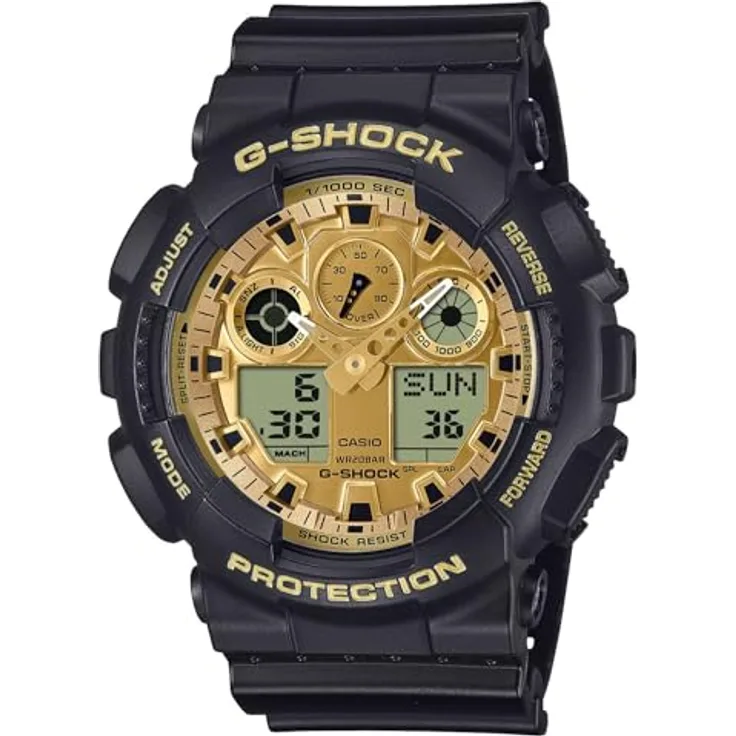 Casio G-Shock Classic GA-100GGB-1A9ER, Herrenuhr in Schwarz/Gold mit analog-digitaler Anzeige, Alarm, Beleuchtung und Stoppuhr