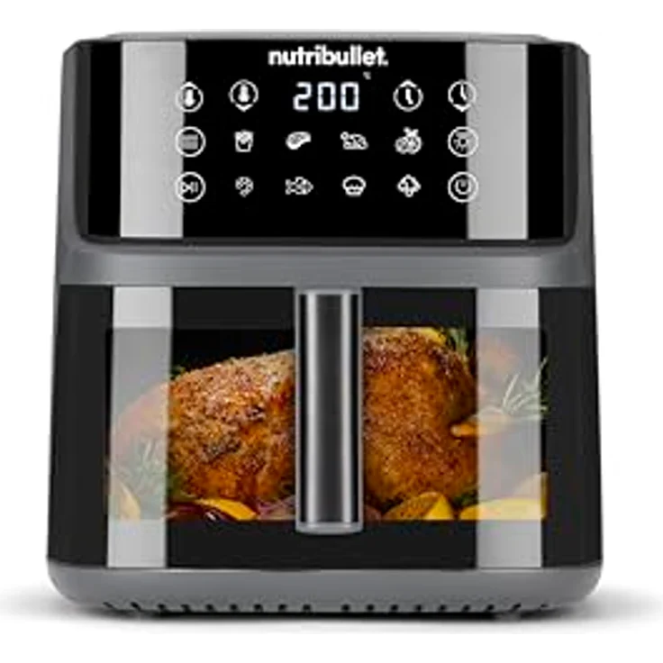 NutriBullet Crisplite Vision NBA0811DG, Luftfritteuse mit 8 l Kapazität, digitale Steuerung 80-200 °C, PFAS-frei, 8 automatische Einstellungen, Mattschwarz, 2000 W, spülmaschinenfester Korb – Bild 2