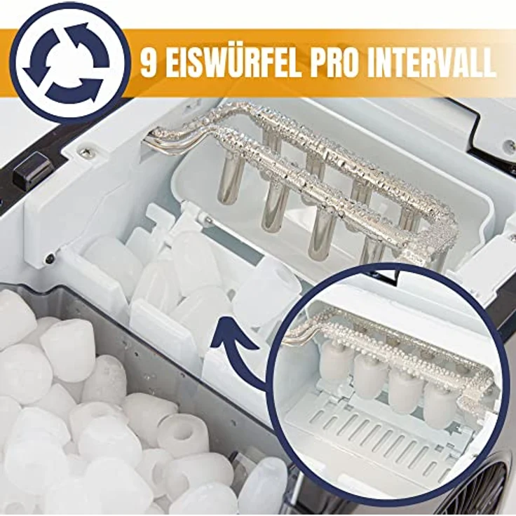 Sommertal Eiswürfelmaschine EM12C - Ice Maker mit schneller Eisherstellung ab 6 Minuten, 12kg pro Tag, 2 Würfelgrößen, mit Schaufel & Entnahmekorb - Eiswürfelbereiter, Eiswürfelmaschine klein – Bild 2