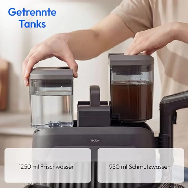 MEDION X10 UC Waschsauger, Nasssauger mit 1650 W Leistung, Kalt-/Heißwasser-Dampf, Frischwassertank 1250 ml, Schmutzwassertank 950 ml, Fenster-Aufsatz, Tragegriff & Rollen, MD100123 – Bild 4