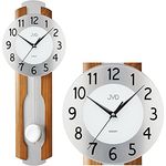 JVD NS21001.2 Pendeluhren Wanduhren modern, Holzgehäuse aus Buche in Eiche und Silber, schleichende Sekunde