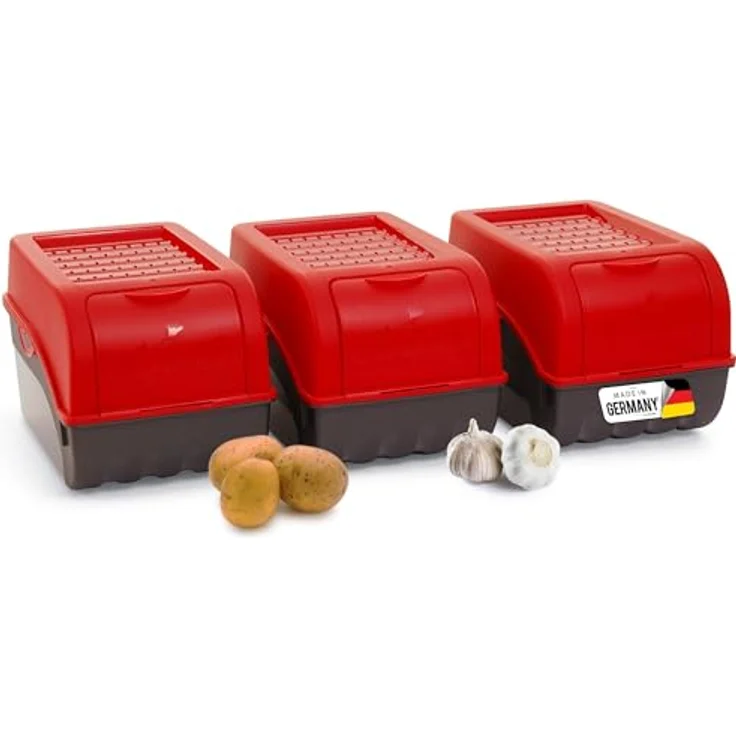 Novaliv 3x Mittel Kartoffelbox rot, 5L Vorratsbehälter mit Belüftung und stapelbarem Design – Bild 1