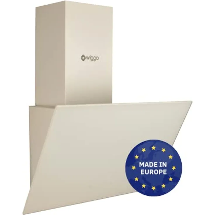Wiggo Dunstabzugshaube 50cm kopffrei I Abluft Umluft Dunstabzug 300m³/h - LED Touch-Display 3 Stufen I Schräghaube inkl. Fettfilter & 2x Kohlefilter I Abzugshaube mit Glasfront creme