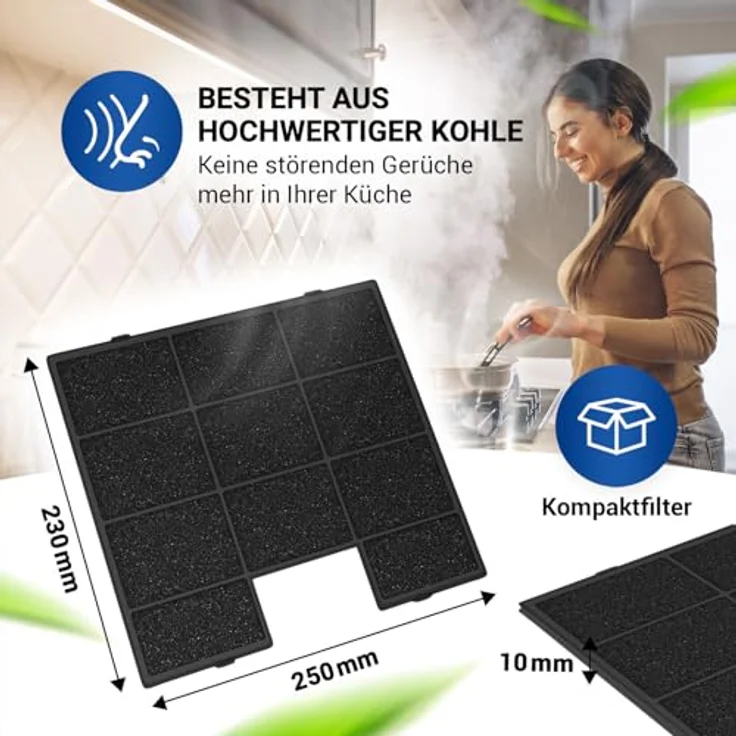 VIOKS Aktivkohlefilter Dunstabzugshaube FWK-250, 230x250x10mm, geeignet für Amica Dunstabzugshauben, effizient gegen Gerüche und Fett – Bild 5