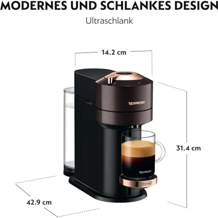 De'Longhi Nespresso Vertuo Next ENV 120.BWAE Kaffeekapselmaschine mit Aeroccino Milchaufschäumer, braun – Bild 6
