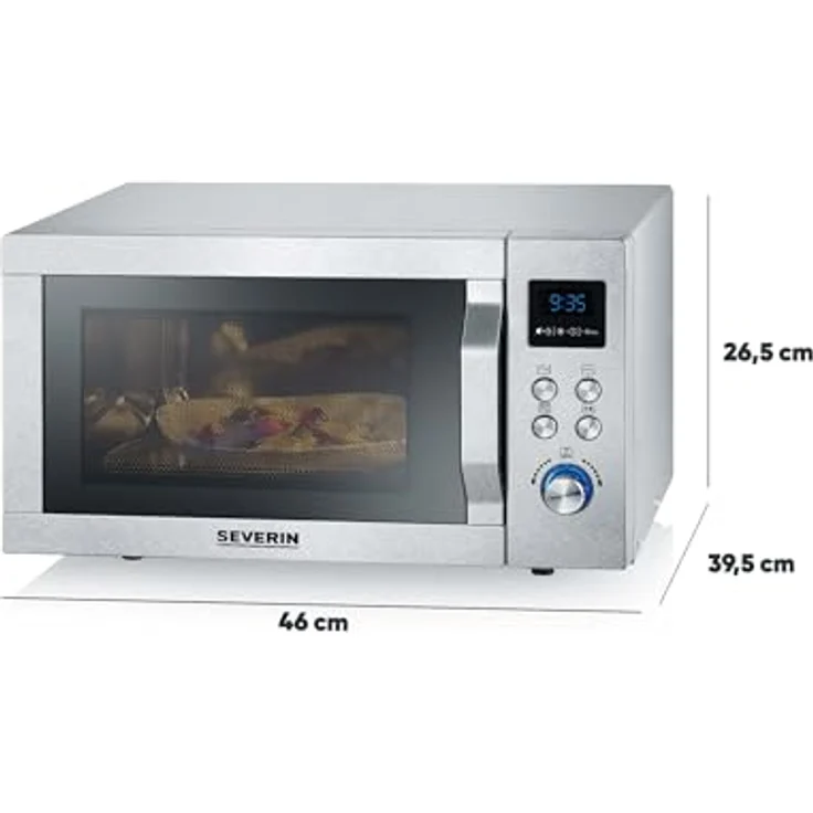 Severin MW 7751 2-in-1 Mikrowelle mit Grill, Standgerät, 800 Watt, Inklusive Grillrost und Drehteller, Durchmesser 24,5cm, Be-Silent-Funktion edelstahl-schwarz – Bild 5