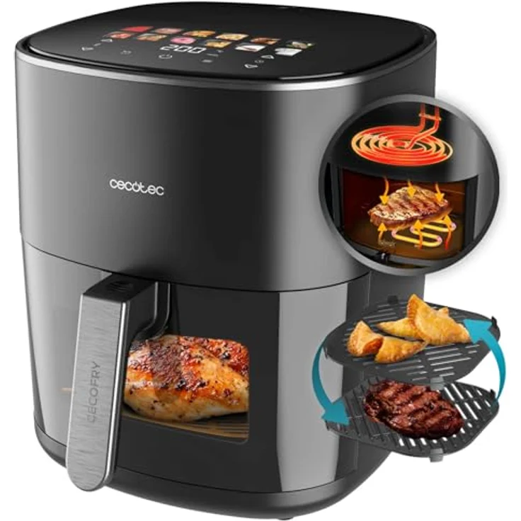 Cecotec Cecofry&Grill Duoheat 6500, Heißluftfritteuse ohne Öl, 6,5L, 2200W, digital mit Temperaturregelung 40-200°C, 12 Menüs und Sichtfenster – Bild 1