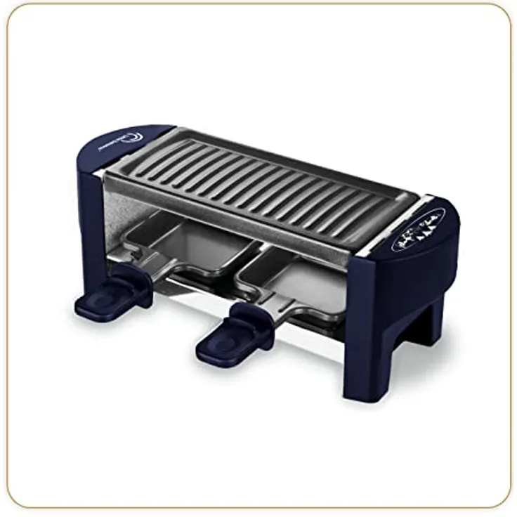 LITTLE BALANCE 8616 Raclette 2 Meuuh…!, Raclette 1/2 Personen, abnehmbarer Grill, 2 Spatel + 2 Bretter, Antihaftbeschichtung, 1 oder 2 Personen, 320 W, Blau