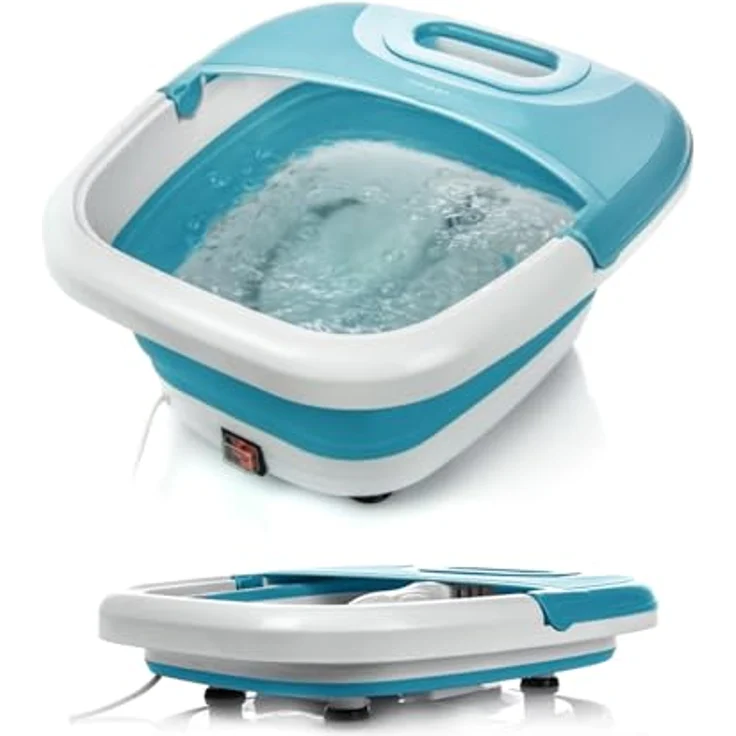 TZS First Austria Klappbares Fußsprudelbad mit Heizung | Blau | Vibration & Sprudelfunktion | Fuß-Massage-Gerät | Fußbadewanne | max. 45°C | Pediküre – Bild 1