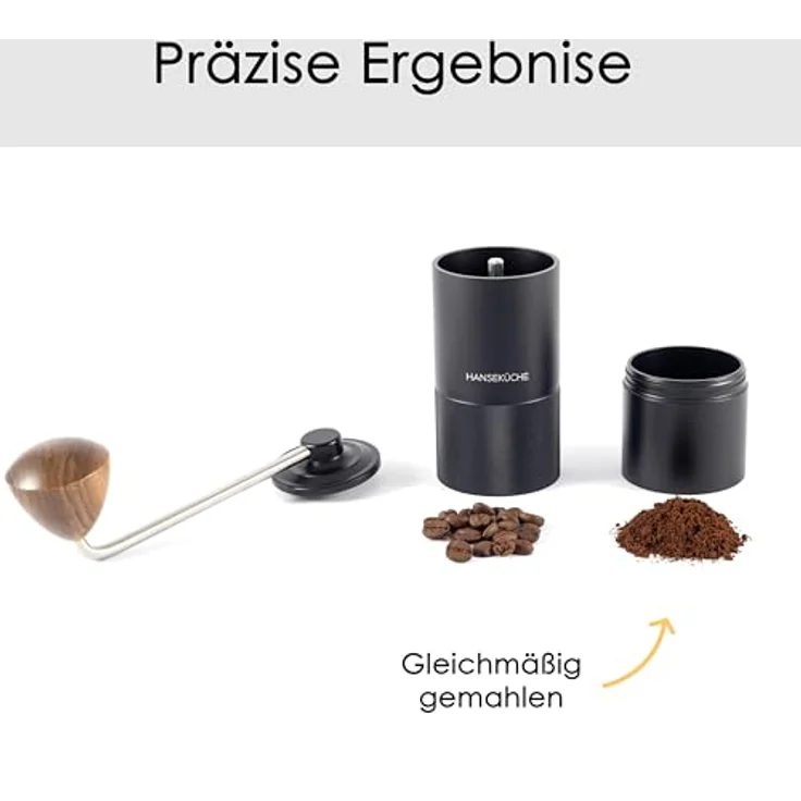 Hanseküche Manuelle Kaffeemühle, Präzisions-Edelstahlmahlwerk mit Holzgriff, Kegelmahlwerk für Espresso, schwarz – Bild 5
