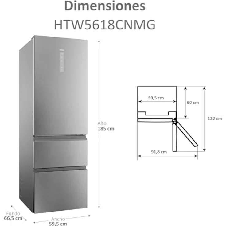 Haier 3D 60 Series 5 HTW5618CNMG Kühlschrank mit Direct Access-Schubladen, AirFlow, WLAN, ABT-Technologie, Invertermotor, My Zone, Humidity Zone, TotalNoFrost, An 60 cm, 360 l, LED-Licht, in Edelstahl – Bild 3