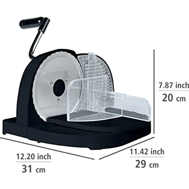 WENKO Brotschneidemaschine Schwarz, Schneidemaschine für Brot aus Kunststoff mit Edelstahlmesser, Führungsschlitten mit Restehalter und Fingerschutz, fester Stand durch Saugnapf, 31 x 20 x 29 cm – Bild 4