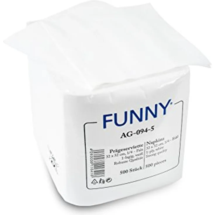 Funny Prägeserviette, 1 lagig, hochweiß, 32 x 32 cm 1/4 Falz, 10er Pack (10 x 500 Stück)