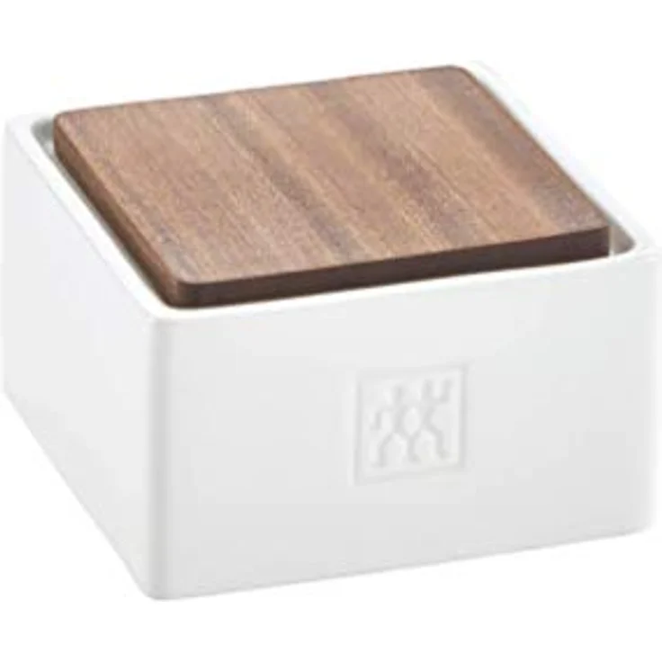 ZWILLING STORAGE, Zestaw 4 pojemników ceramicznych, stapelbar, weiß mit Deckel aus dunklem Sapele Holz – Bild 2