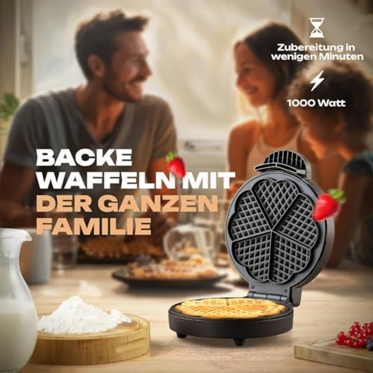 Clatronic WA 3492 Waffeleisen, 1000 Watt, Edelstahleinlage, Große Backflächen Ø 18 cm antihaftbeschichtet, Stufenlos regelbarer Bräunungsgrad – Bild 2