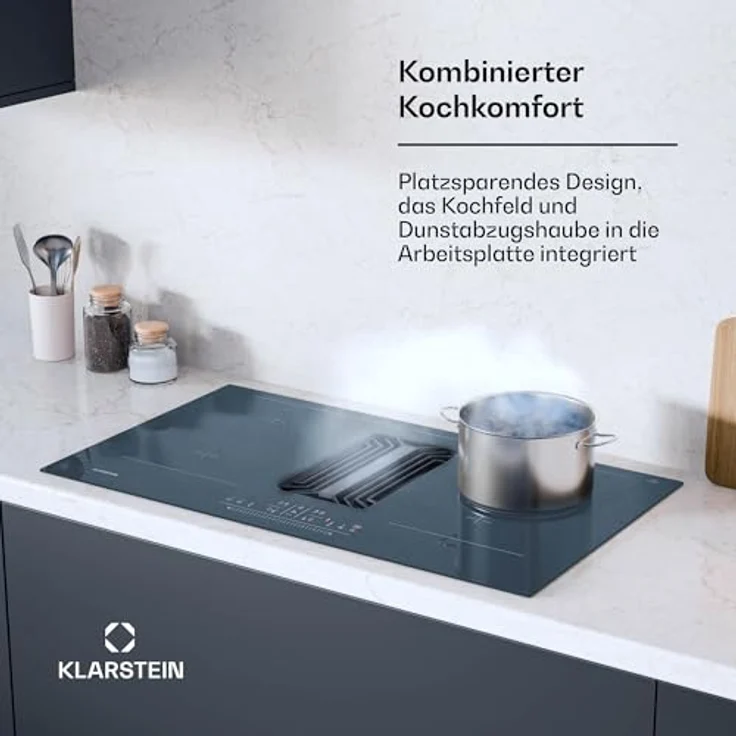 Klarstein AirJet 90 Induktionskochfeld mit Dunstabzug, Energieeffizienzklasse A++, 750 m³/h Absaugleistung, 10.000-W-Boost, Flexzonen, Touchpanel, Anthrazit – Bild 2