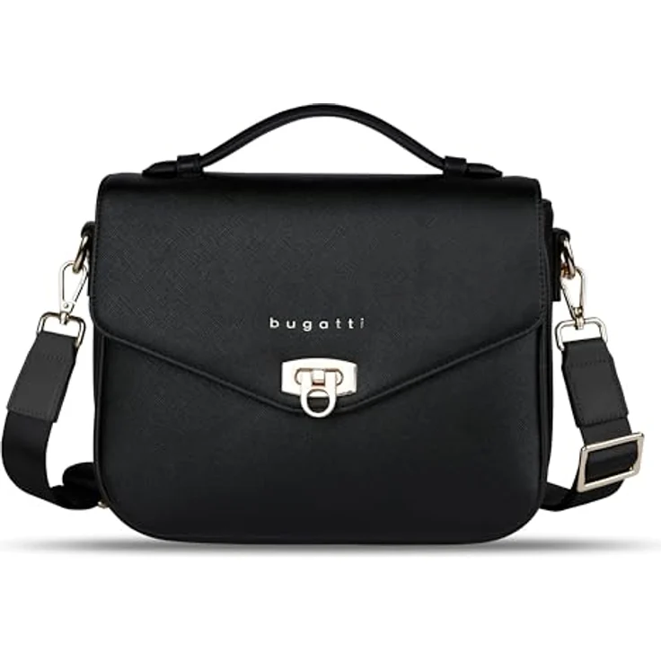 Bugatti "ELLA" Classic Bag, Handtasche, Schwarz, 27x10x22 cm, Saffiano-Art Kunstleder, verstellbarer Schultergurt – Bild 1