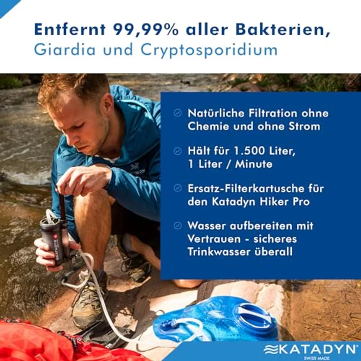 Katadyn Ersatzelement für Wasserfilter Hiker Pro, 0,2 Mikron Glasfaser-Filterelement, Aktivkohlefüllung, Schnellanschlusskupplung – Bild 4