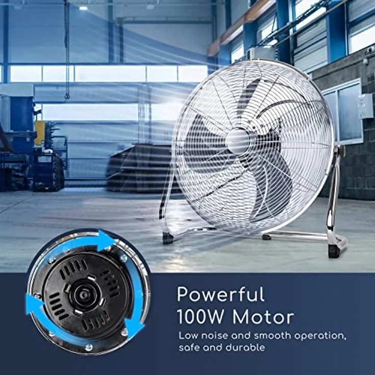 Aigostar Clover xxl - Windmaschine Retro Design, Starker Ventilator 100 Watt, Bodenventilator Metall Chrom, Neigbarer Ventilatorkopf, 3 Geschwindigkeitsstufen, Standventilator 45 cm – Bild 2