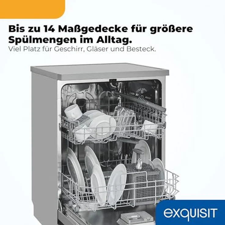 Exquisit GSP59114-451D, Unterbaufähiger Geschirrspüler mit 14 Maßgedecken, 4 Programmen, Energieklasse D, silber – Bild 5