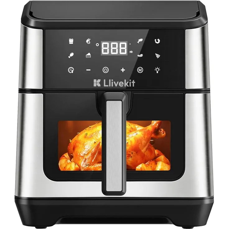 LLIVEKIT 8,5L Heißluftfritteuse mit Doppelheizquelle, 1900 W, 360° Umluft, Touchscreen und Frittierrost
