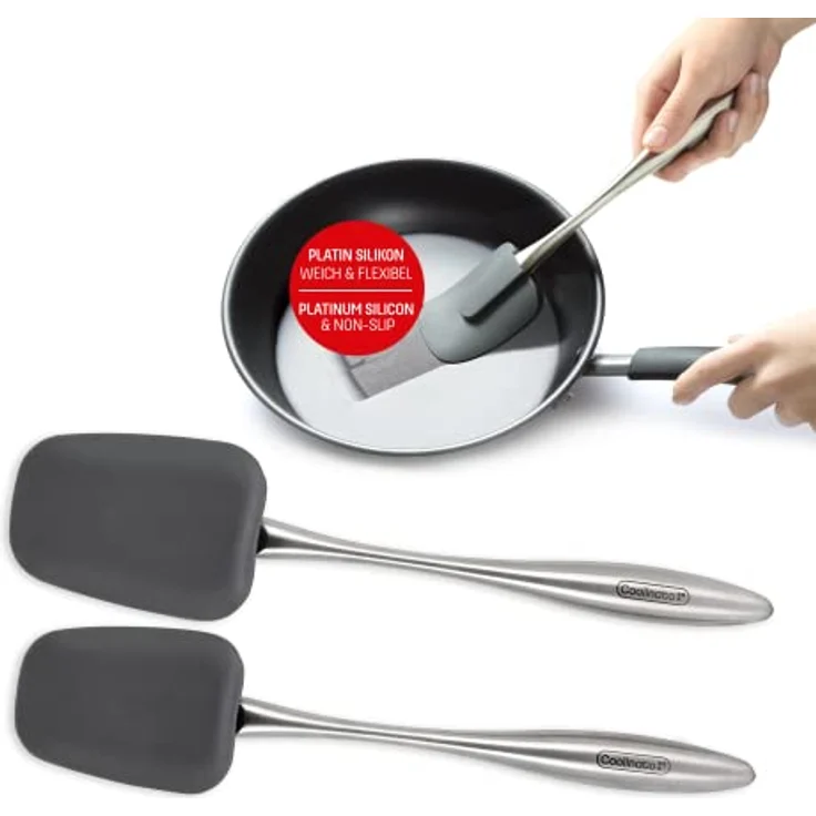 COOLINATO Silikon Edelstahl Kochlöffel 2er Set 25,5cm 29cm, Kochlöffel zum Kochen und Backen, lebensmittelecht – Bild 1