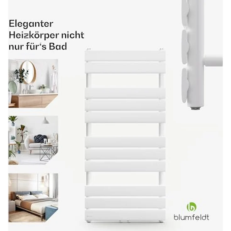 Blumfeldt Flachheizkörper Vertikal, 509 Watt Badheizkörper mit Thermostat, sparsamer Warmwasser Wandheizkörper für Badezimmer & Wohnzimmer – Bild 2
