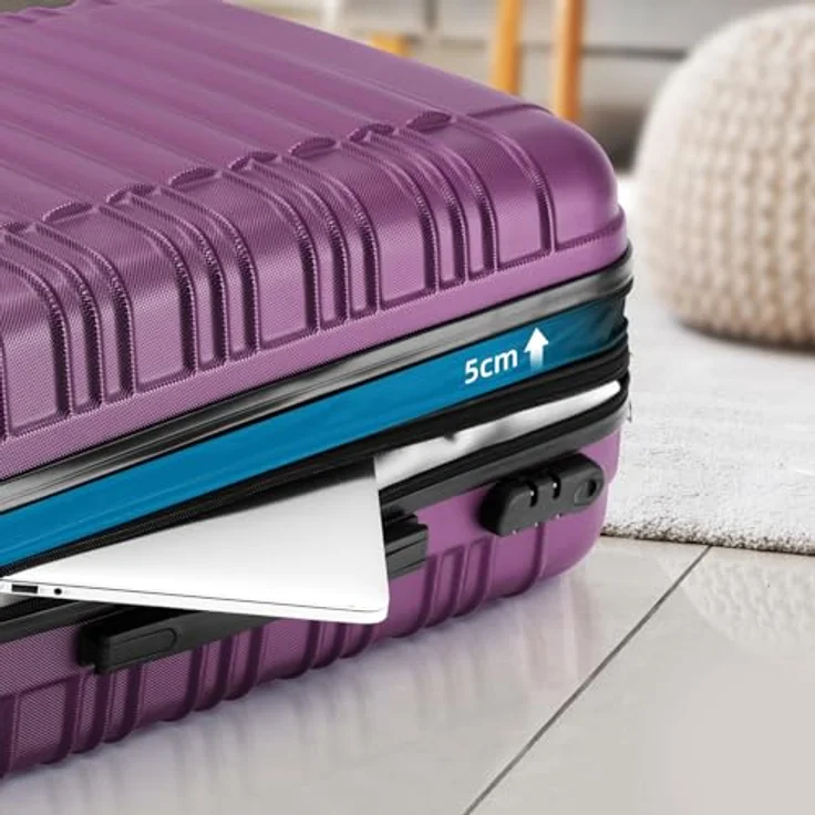 BEIBYE Zwillingsrollen Reisekoffer Hartschale M-L-XL-Set, Violett, Größe L mit erweiterbarem Innenvolumen und kratzfester Oberfläche – Bild 3