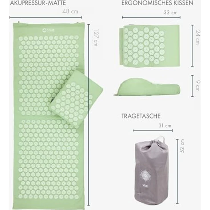bodhi Vital Akupressur-SET XL pastellgrün, Akupressur-Matte mit Kissen und Tasche für tiefenentspannte Massage – Bild 3