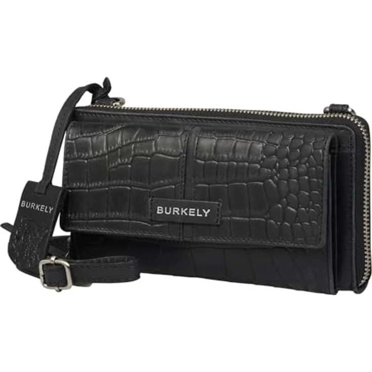 Burkely Cool Colbie Phone Wallet, Damen Handtasche mit RFID-Schutz, Schwarz, 12 Kartenfächer, 3D-Kroko-Print – Bild 1