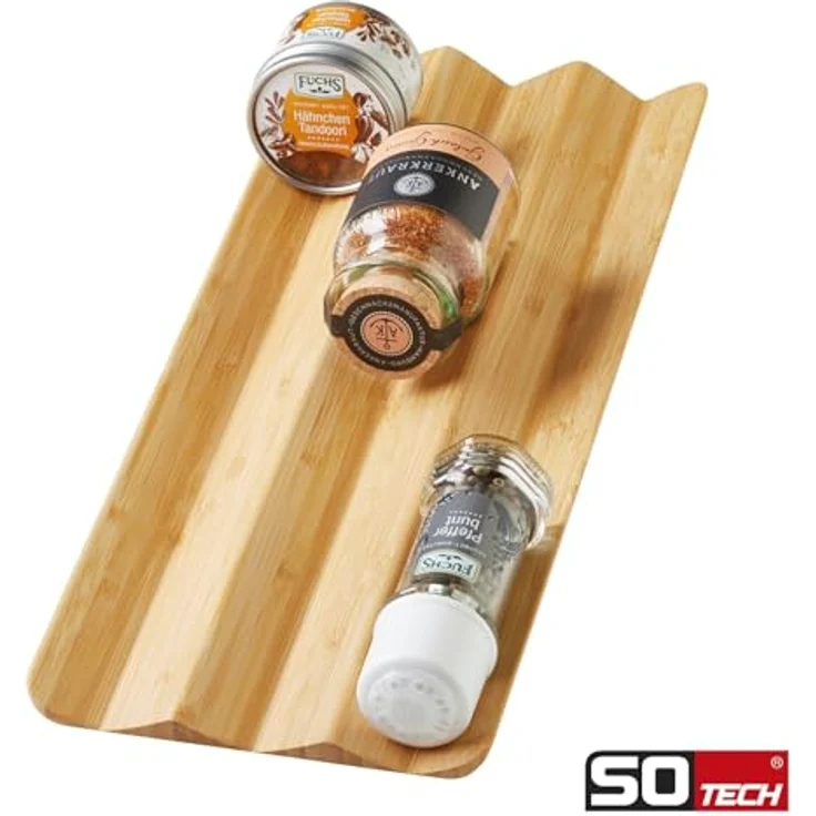 Orga-Box SEPARADO Individual Multifunktionseinsatz silbergrau genarbt (300 x 474 x 51 mm) inkl. Bambus Gewürzeinsatz - Große Fächer für Küchenutensilien – Bild 5
