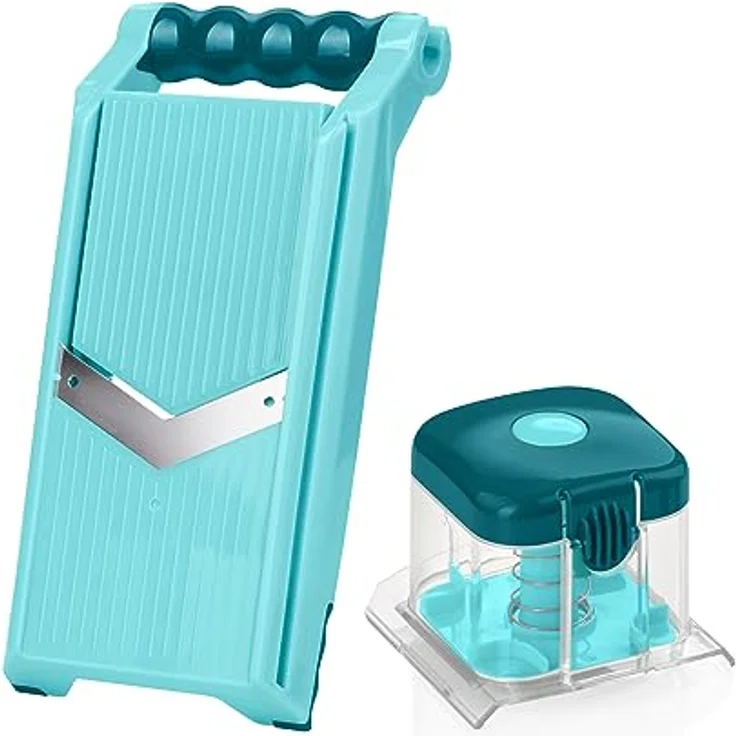 Nicer Dicer Chef Professional Verstellbarer Gemüsehobel | Set 2-tlg. - Schneidehobel, Scheibenschneider, mit Handy Hopper, inkl. Schutzabdeckung, V-Klinge – Bild 1