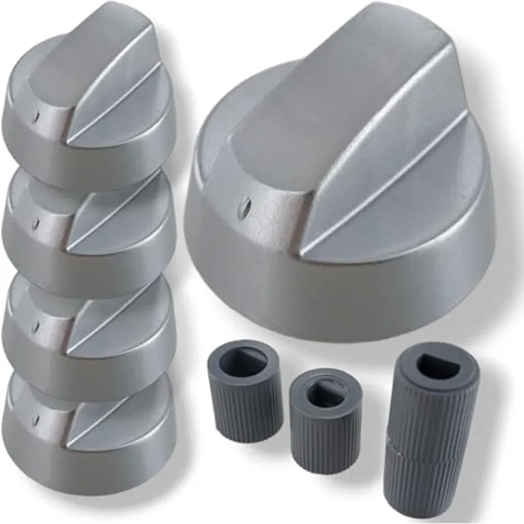 DL-pro 5x Universal Drehknopf Set Ø 42mm, Herdknöpfe mit 6mm und 8mm Adaptern, silbern, für Backofen und Gasherd