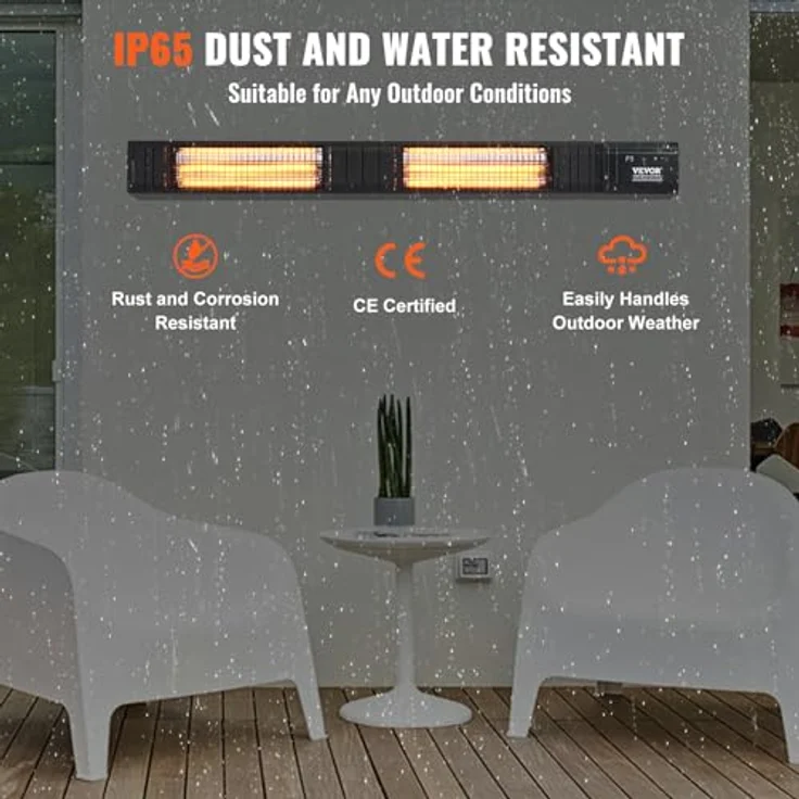 VEVOR Heizstrahler 3000 W, Carbon-Infrarot mit Fernbedienung, IP65-wetterfest, 9 Temperatureinstellungen und Timer für Veranda, Terrasse, Studio, Wandmontage – Bild 4