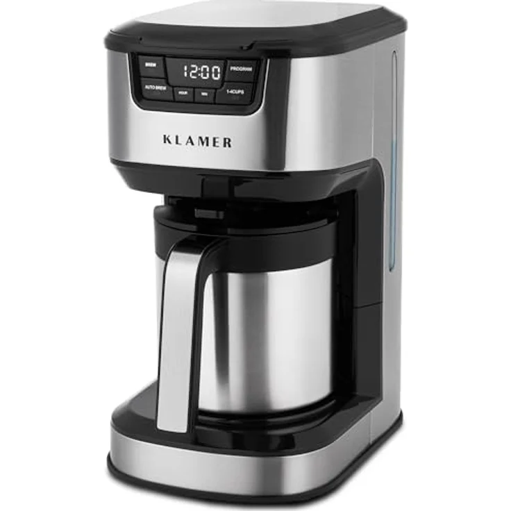 KLAMER Filterkaffeemaschine mit Thermoskanne, 1,25L Fassungsvermögen, Startzeitvorwahl & Tropf-Stopp, 1000 Watt für bis zu 10 Tassen – Bild 1
