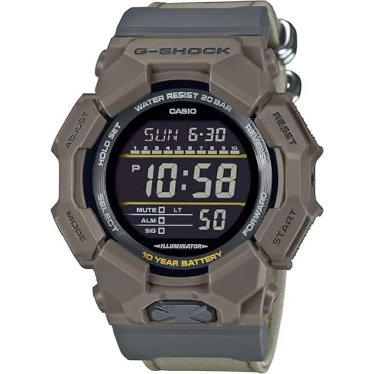 Casio G-Shock Classic Digital-Herrenuhr, braun, digitale Anzeige, Alarm, Stoppuhr, Beleuchtung, Quarzwerk, Kunststoffarmband