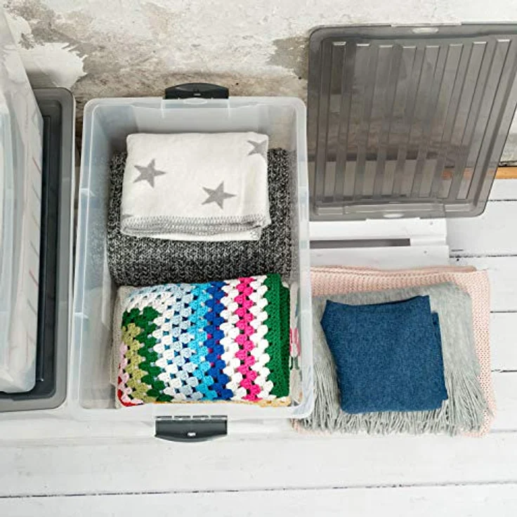 Rotho Compact Aufbewahrungsbox mit Deckel und Rollen, Kunststoff (PP recycelt) BPA-frei, blau/anthrazit, 70Liter – Bild 5