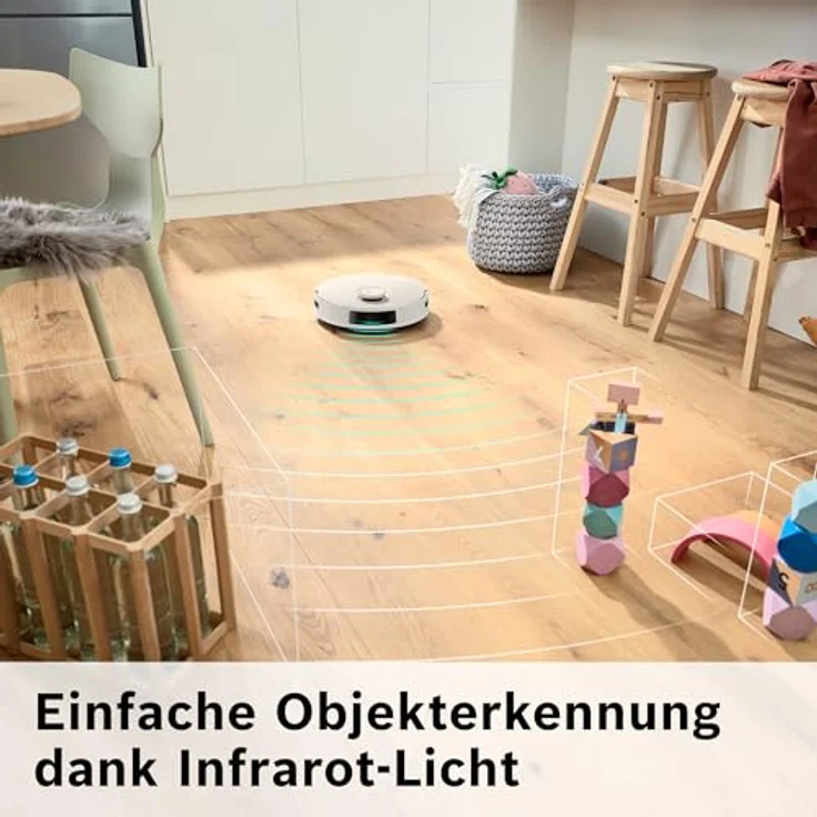 BOSCH Saugroboter Spotless + BCRD1W, Saug- und Wischroboter mit 11.000 Pa Saugkraft, beutellos, Infrarot Navigation, Carbon Bürste, Trocken-Servicestation – Bild 8