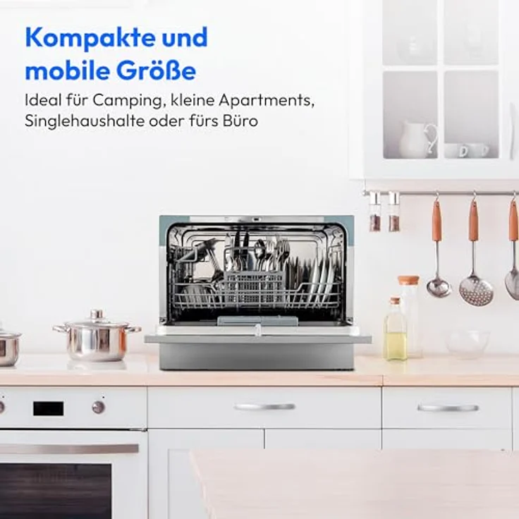 Medion MD 37496 Tischgeschirrspüler, silber, 6 Maßgedecke, Energieklasse D, AquaStop, kompakt, 6,5L Wasserverbrauch, 43,8cm hoch – Bild 6