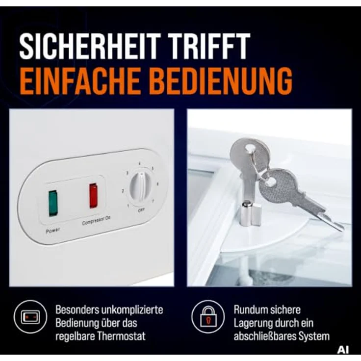 GASTROHERO Tiefkühltruhe ECO 100, 97 Liter mit Glasschiebedeckel und abschließbar, -18 bis -22 °C, geräuscharme statische Kühlung – Bild 6