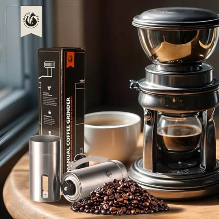 Coffee Fox® Handkaffeemühle, Edelstahl mit Keramik Mahlwerk, stufenlos einstellbar für frischen Kaffeegenuss, ideal für Zuhause und Reisen – Bild 5