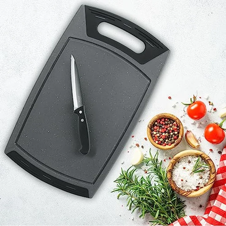 STONELINE 2-teiliges Set aus Schneidebrett und Allzweckmesser mit Wellenschliff, 13 cm Klinge aus Edelstahl, Universalmesser Küchenmesser – Bild 3