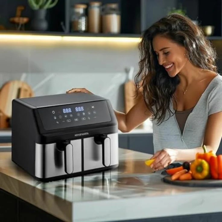 Arthur Martin Airfryer AMPF9, Heißluftfritteuse mit 2 x 4,5L Fässern, 2000W, mehrfarbig, LED-Display – Bild 2