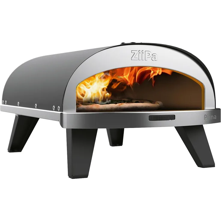 ZiiPa Gas Pizzaofen Piana, kompakter Minibackofen mit drehbarem feuerfestem Stein, schwarz